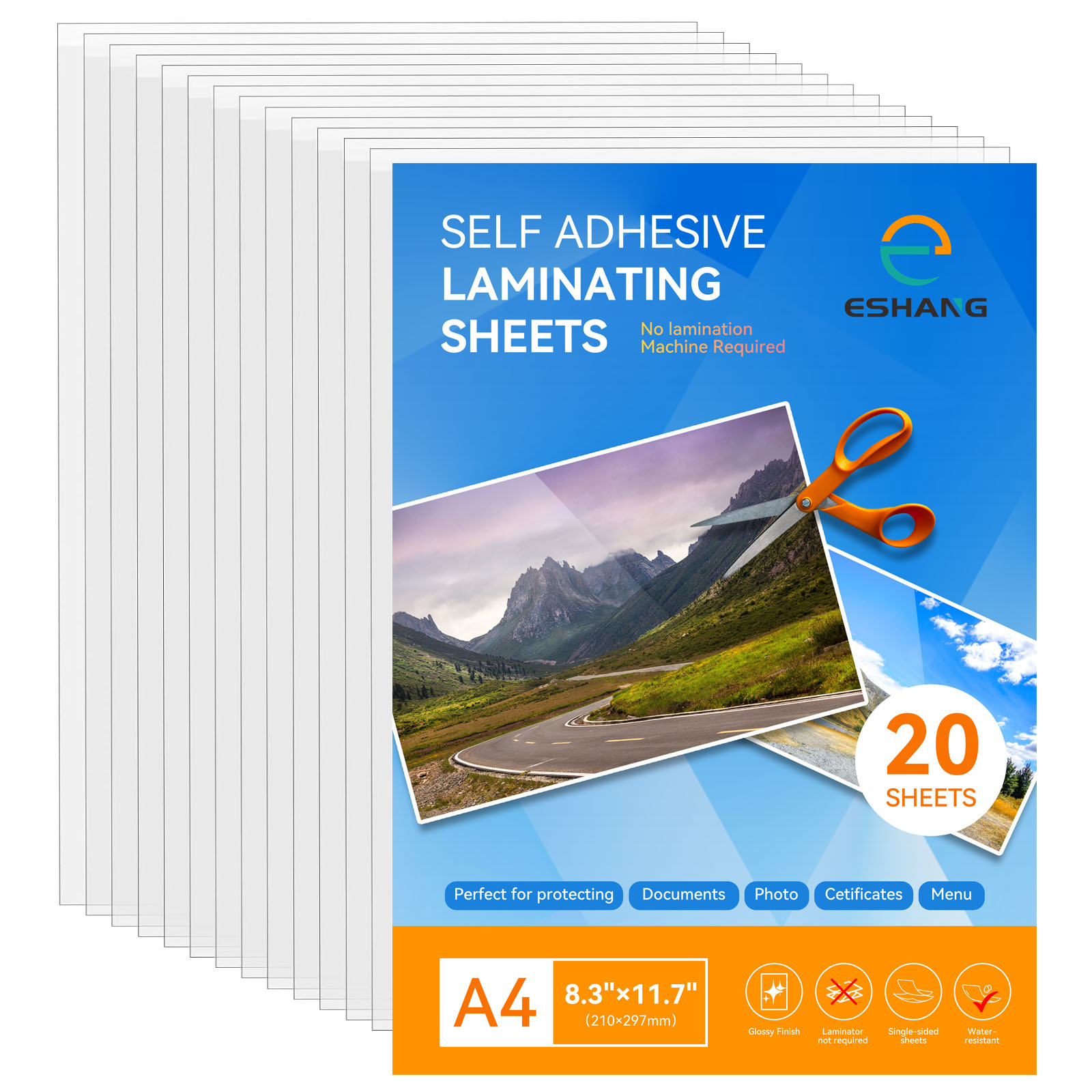 Document Laminator Pouch - ESHANG 20 Blatt transparente Kaltlaminierblätter, 8,3