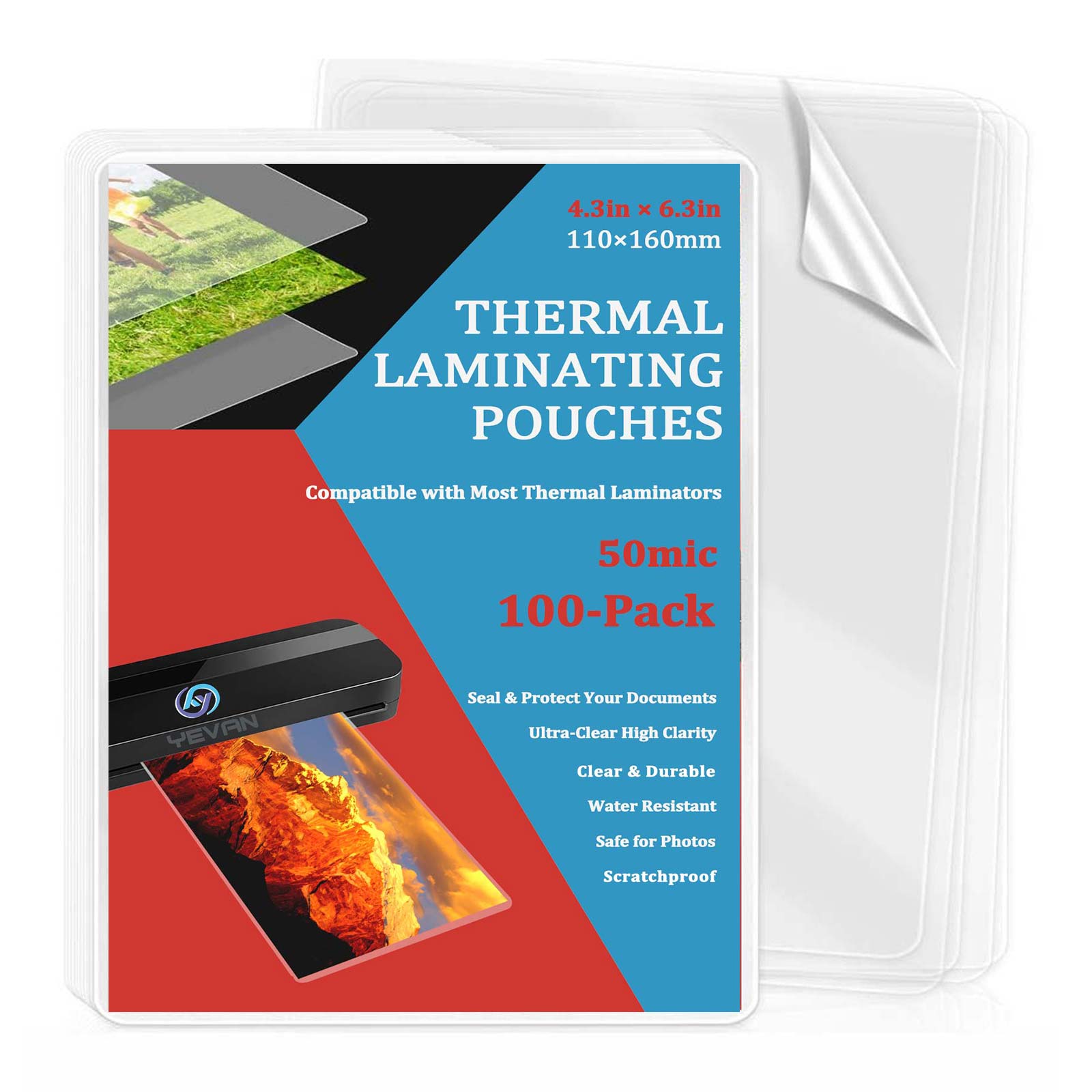 Document Laminator Pouch - 100 Blatt 4,3×6,3 Zoll Thermolaminierfolien, transparente