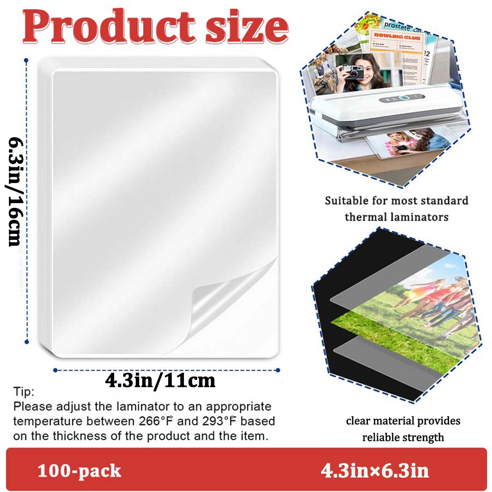 100 Blatt 4,3×6,3 Zoll Thermol – Document Laminator Pouch Bewertung und Preis